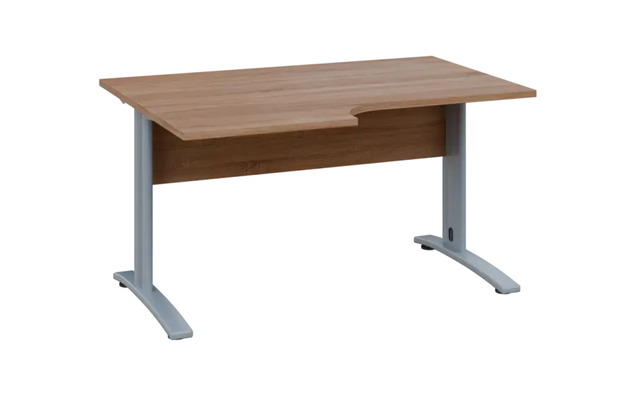 ORK 28 - 146 stůl kancelářský, rohový, levý, kovová podnož stříbrná, deska 25 mm, široký 1400 mm, dub bardolino