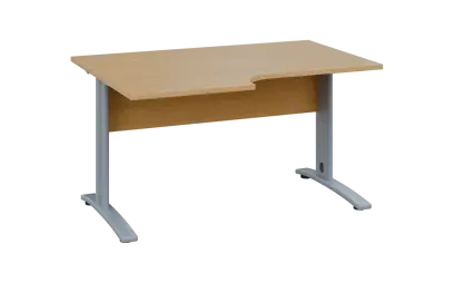 ORK 28 - 146 stůl kancelářský, rohový, levý, kovová podnož stříbrná, deska 25 mm, široký 1400 mm, javor horský
