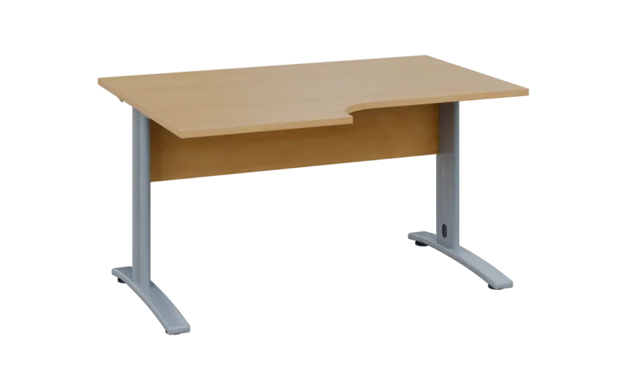 ORK 28 - 146 stůl kancelářský, rohový, levý, kovová podnož stříbrná, deska 25 mm, široký 1400 mm, javor horský