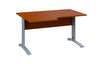 ORK 28 - 146 stůl kancelářský, rohový, levý, kovová podnož stříbrná, deska 25 mm, široký 1400 mm, třešeň šumavská