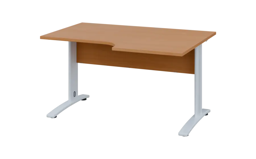 ORK 28 - 146 stůl kancelářský, rohový, pravý, kovová podnož bílá, deska 25 mm, široký 1400 mm, buk royal