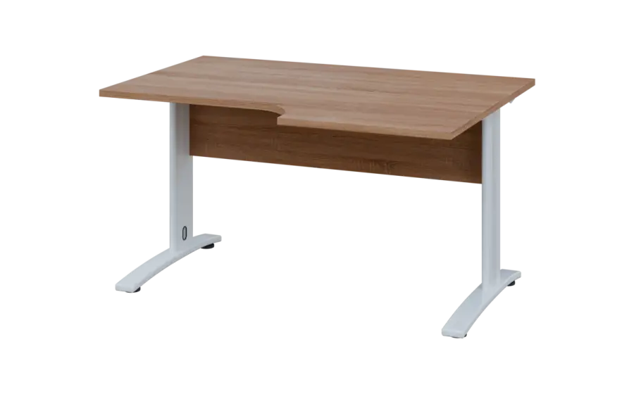 ORK 28 - 146 stůl kancelářský, rohový, pravý, kovová podnož bílá, deska 25 mm, široký 1400 mm, dub bardolino