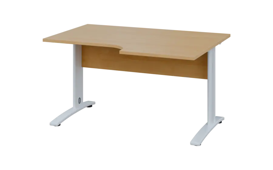 ORK 28 - 146 stůl kancelářský, rohový, pravý, kovová podnož bílá, deska 25 mm, široký 1400 mm, javor horský
