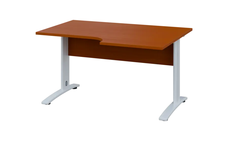 ORK 28 - 146 stůl kancelářský, rohový, pravý, kovová podnož bílá, deska 25 mm, široký 1400 mm, třešeň šumavská