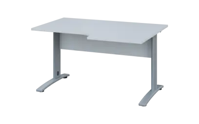 ORK 28 - 146 stůl kancelářský, rohový, pravý, kovová podnož stříbrná, deska 25 mm, široký 1400 mm, bílá