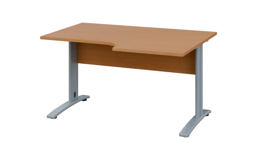 ORK 28 - 146 stůl kancelářský, rohový, pravý, kovová podnož stříbrná, deska 25 mm, široký 1400 mm, buk royal