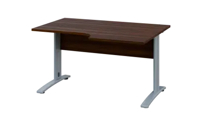 ORK 28 - 146 stůl kancelářský, rohový, pravý, kovová podnož stříbrná, deska 25 mm, široký 1400 mm, ořech královský
