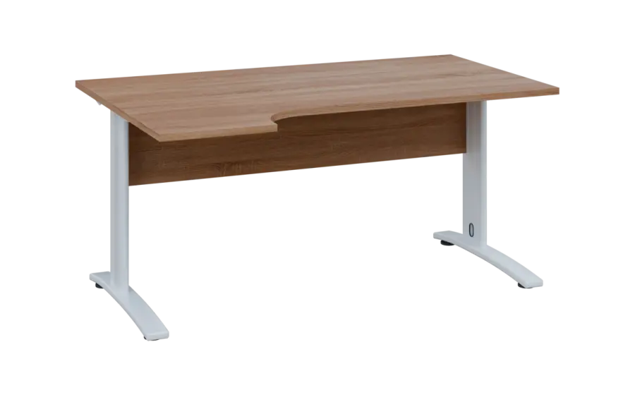 ORK 28 - 164 stůl kancelářský, rohový, levý, kovová podnož bílá, deska 25 mm, široký 1600 mm, dub bardolino