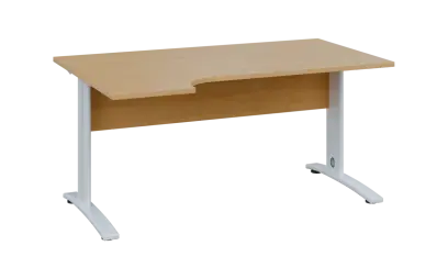 ORK 28 - 164 stůl kancelářský, rohový, levý, kovová podnož bílá, deska 25 mm, široký 1600 mm, javor horský