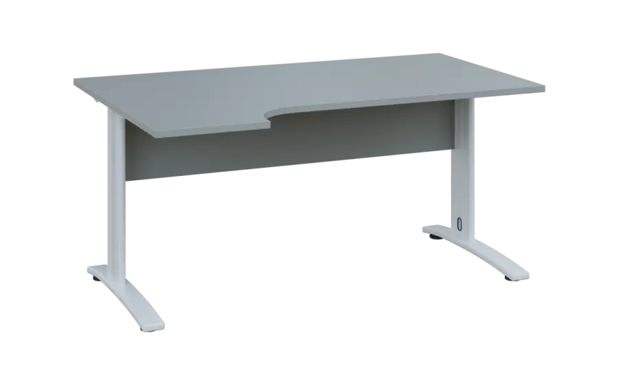 ORK 28 - 164 stůl kancelářský, rohový, levý, kovová podnož bílá, deska 25 mm, široký 1600 mm, šedá