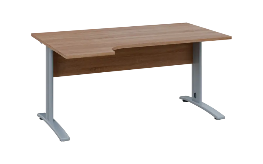 ORK 28 - 164 stůl kancelářský, rohový, levý, kovová podnož stříbrná, deska 25 mm, široký 1600 mm, dub bardolino