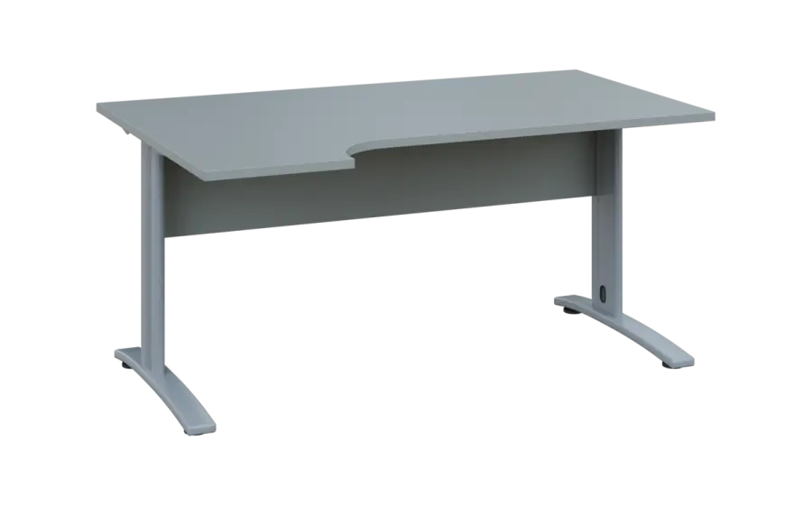 ORK 28 - 164 stůl kancelářský, rohový, levý, kovová podnož stříbrná, deska 25 mm, široký 1600 mm, šedá