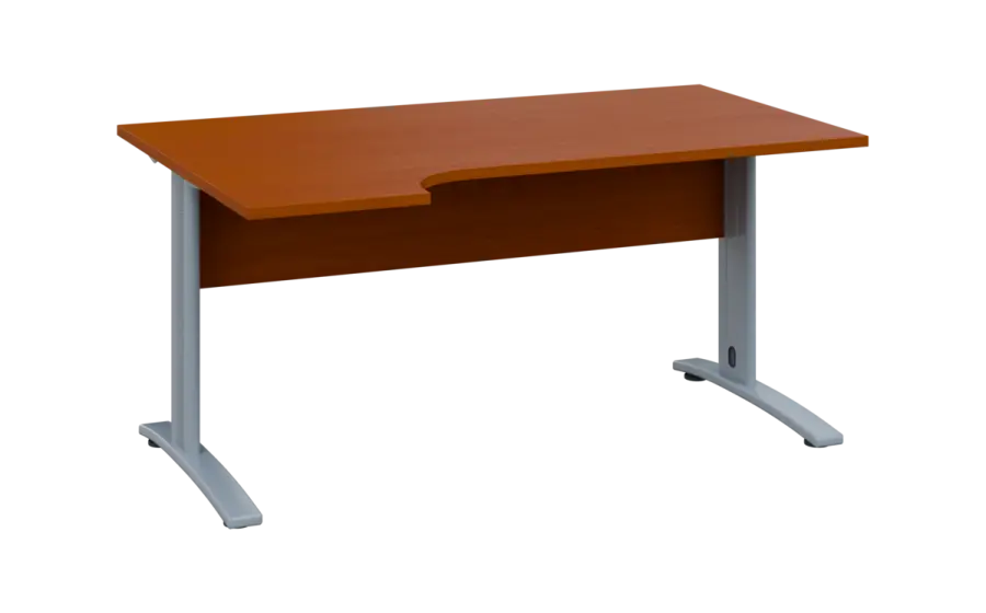ORK 28 - 164 stůl kancelářský, rohový, levý, kovová podnož stříbrná, deska 25 mm, široký 1600 mm, třešeň šumavská