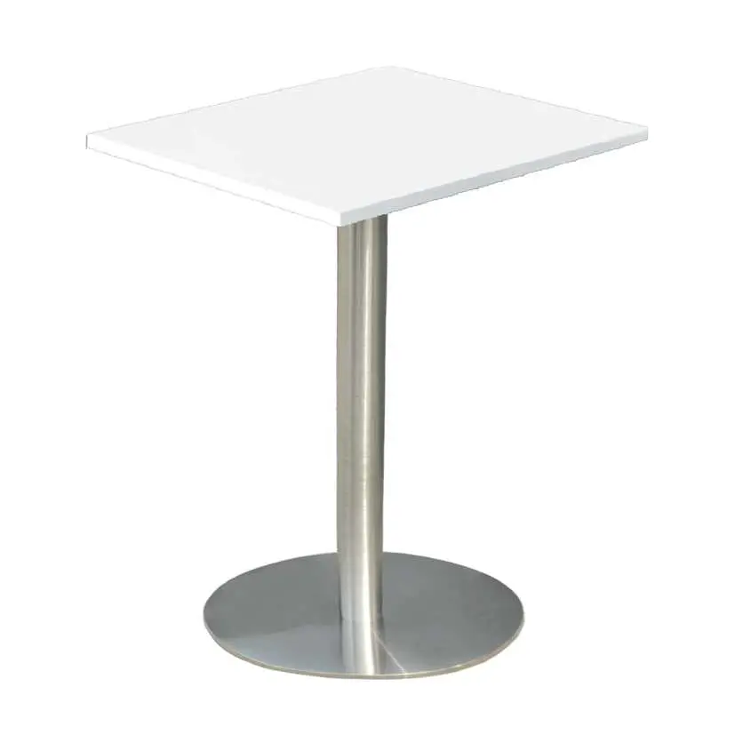 RC 500 - 6 stůl hranatý, deska 600 x 600 mm bílá (síla 25 mm), noha broušený nerez