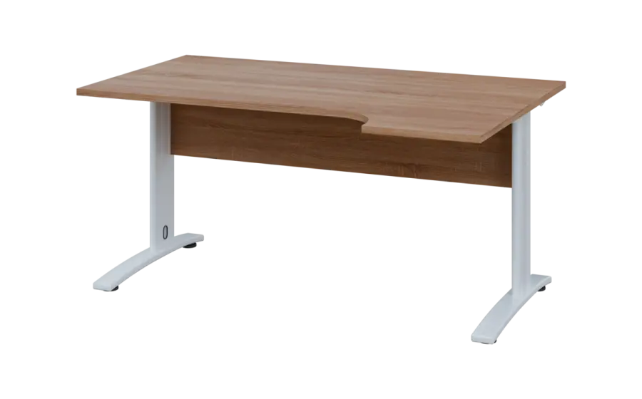 ORK 28 - 164 stůl kancelářský, rohový, pravý, kovová podnož bílá, deska 25 mm, široký 1600 mm, dub bardolino
