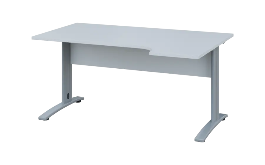 ORK 28 - 164 stůl kancelářský, rohový, pravý, kovová podnož stříbrná, deska 25 mm, široký 1600 mm, bílá