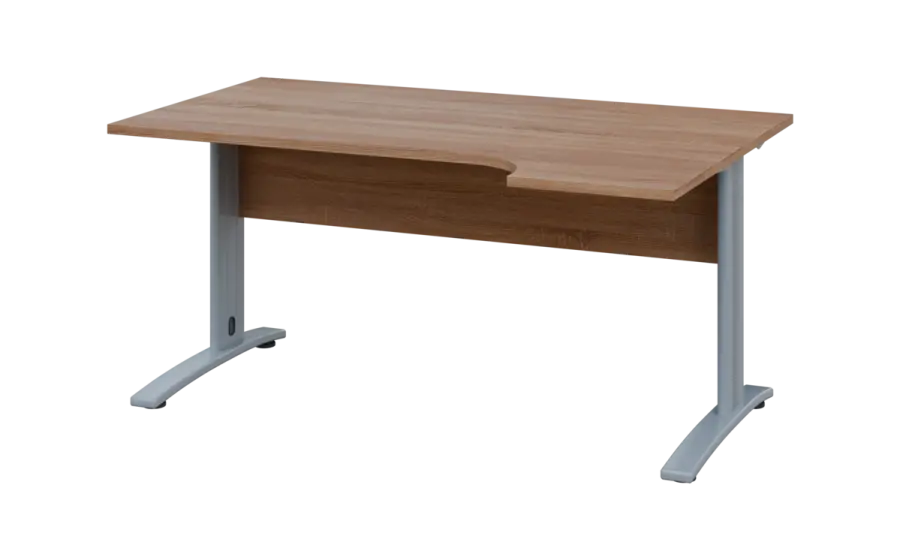 ORK 28 - 164 stůl kancelářský, rohový, pravý, kovová podnož stříbrná, deska 25 mm, široký 1600 mm, dub bardolino