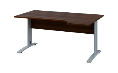 ORK 28 - 164 stůl kancelářský, rohový, pravý, kovová podnož stříbrná, deska 25 mm, široký 1600 mm, ořech královský