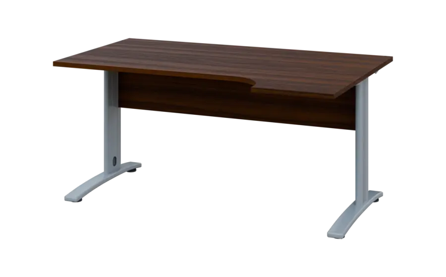 ORK 28 - 164 stůl kancelářský, rohový, pravý, kovová podnož stříbrná, deska 25 mm, široký 1600 mm, ořech královský