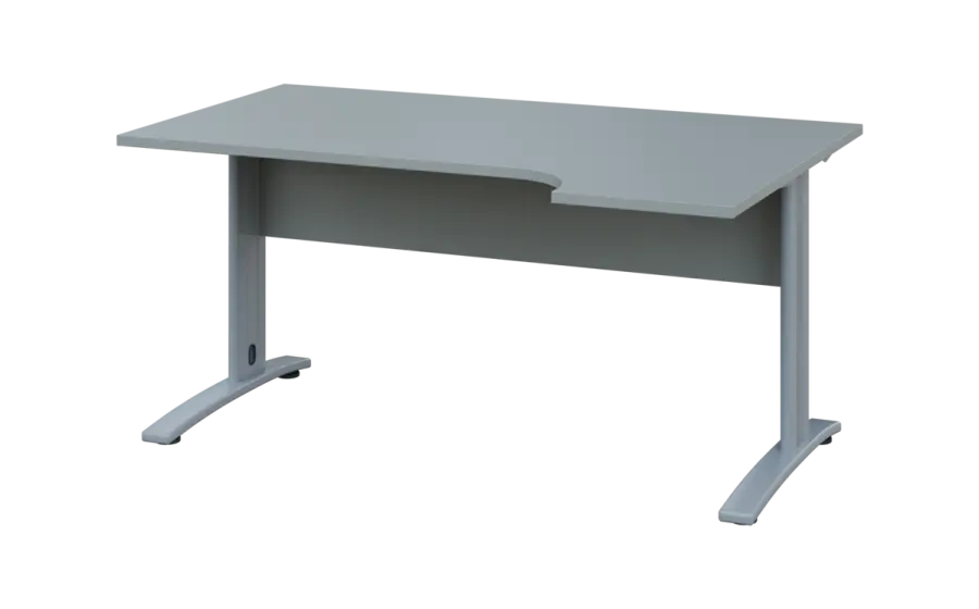 ORK 28 - 164 stůl kancelářský, rohový, pravý, kovová podnož stříbrná, deska 25 mm, široký 1600 mm, šedá