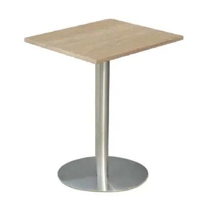 RC 500 - 6 stůl hranatý, deska 600 x 600 mm dub bardolino (síla 25 mm), noha broušený nerez