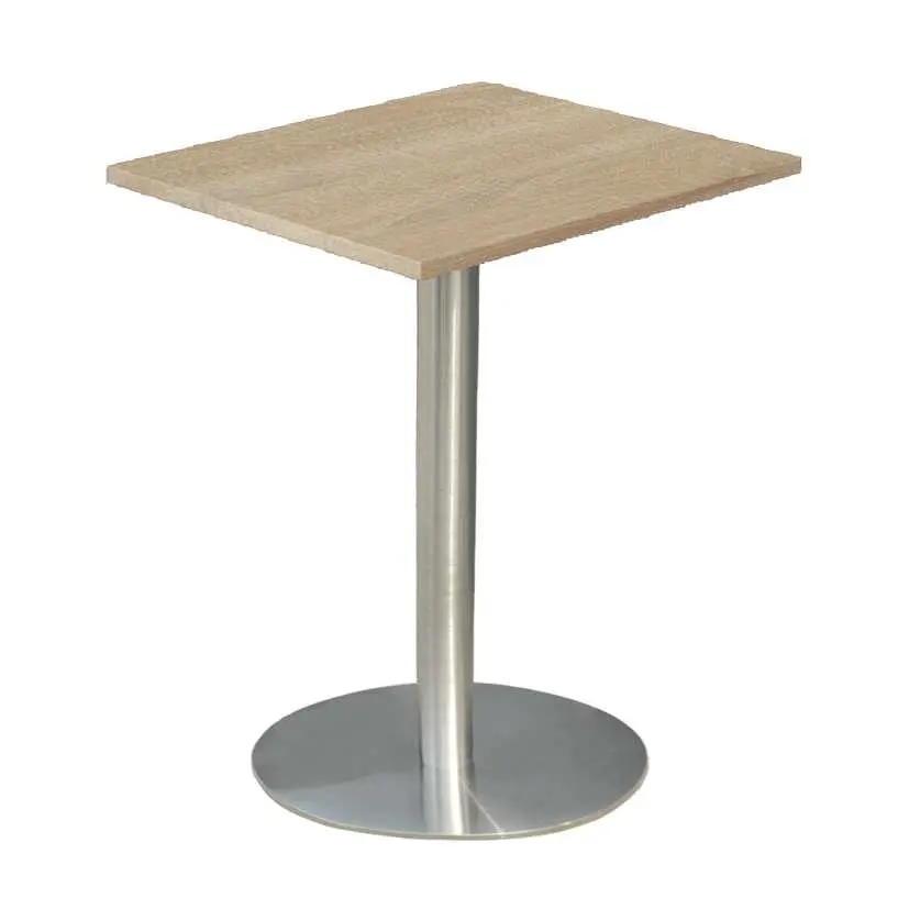 RC 500 - 6 stůl hranatý, deska 600 x 600 mm dub bardolino (síla 25 mm), noha broušený nerez