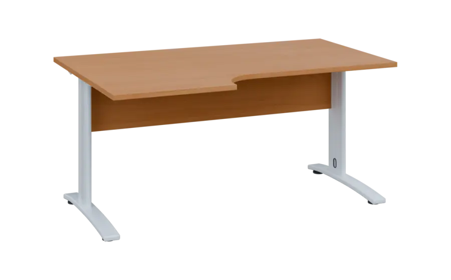 ORK 28 - 166 stůl kancelářský, rohový, levý, kovová podnož bílá, deska 25 mm, široký 1600 mm, buk royal