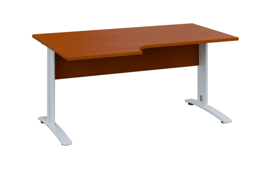 ORK 28 - 166 stůl kancelářský, rohový, levý, kovová podnož bílá, deska 25 mm, široký 1600 mm, třešeň šumavská