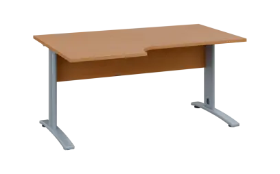 ORK 28 - 166 stůl kancelářský, rohový, levý, kovová podnož stříbrná, deska 25 mm, široký 1600 mm, buk royal