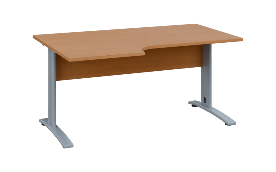 ORK 28 - 166 stůl kancelářský, rohový, levý, kovová podnož stříbrná, deska 25 mm, široký 1600 mm, buk royal