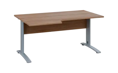 ORK 28 - 166 stůl kancelářský, rohový, levý, kovová podnož stříbrná, deska 25 mm, široký 1600 mm, dub bardolino