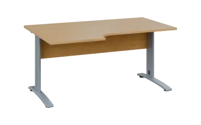 ORK 28 - 166 stůl kancelářský, rohový, levý, kovová podnož stříbrná, deska 25 mm, široký 1600 mm, javor horský