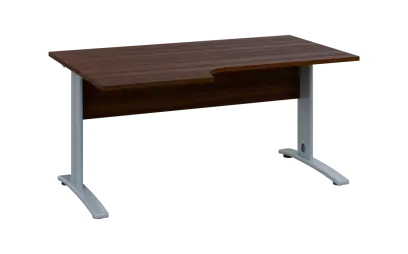 ORK 28 - 166 stůl kancelářský, rohový, levý, kovová podnož stříbrná, deska 25 mm, široký 1600 mm, ořech královský