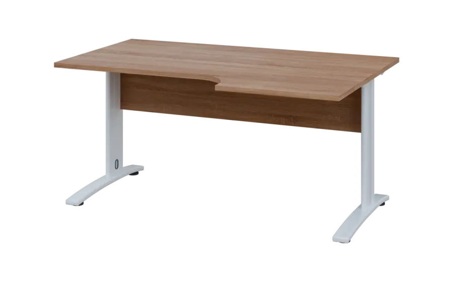 ORK 28 - 166 stůl kancelářský, rohový, pravý, kovová podnož bílá, deska 25 mm, široký 1600 mm, dub bardolino