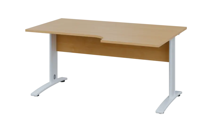 ORK 28 - 166 stůl kancelářský, rohový, pravý, kovová podnož bílá, deska 25 mm, široký 1600 mm, javor horský