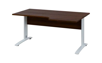 ORK 28 - 166 stůl kancelářský, rohový, pravý, kovová podnož bílá, deska 25 mm, široký 1600 mm, ořech královský