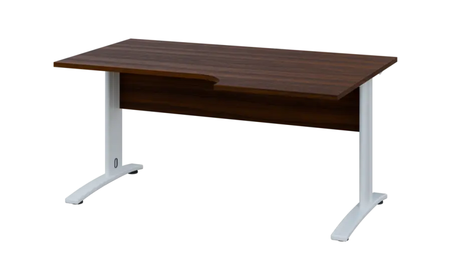 ORK 28 - 166 stůl kancelářský, rohový, pravý, kovová podnož bílá, deska 25 mm, široký 1600 mm, ořech královský