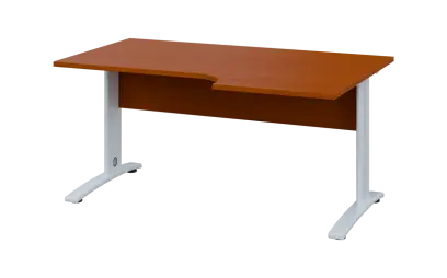 ORK 28 - 166 stůl kancelářský, rohový, pravý, kovová podnož bílá, deska 25 mm, široký 1600 mm, třešeň šumavská