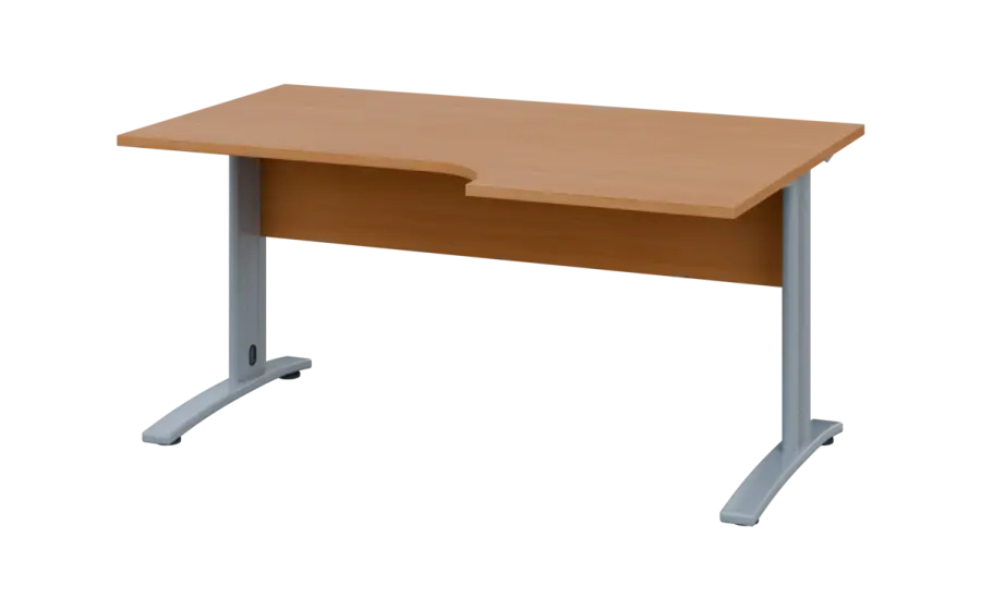 ORK 28 - 166 stůl kancelářský, rohový, pravý, kovová podnož stříbrná, deska 25 mm, široký 1600 mm, buk royal