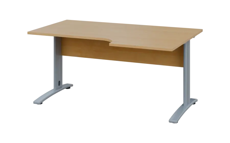 ORK 28 - 166 stůl kancelářský, rohový, pravý, kovová podnož stříbrná, deska 25 mm, široký 1600 mm, javor horský