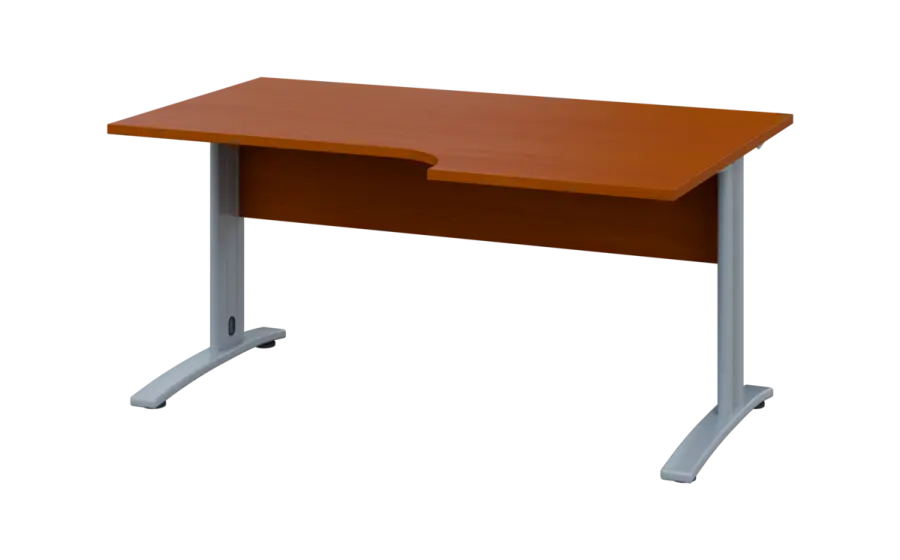 ORK 28 - 166 stůl kancelářský, rohový, pravý, kovová podnož stříbrná, deska 25 mm, široký 1600 mm, třešeň šumavská