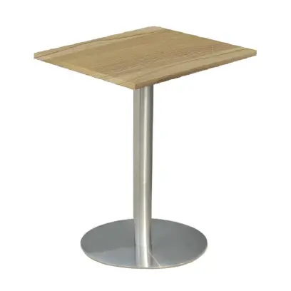 RC 500 - 6 stůl hranatý, deska 600 x 600 mm ořech světlý (síla 25 mm), noha broušený nerez