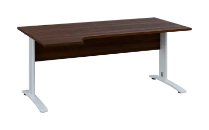 ORK 28 - 184 stůl kancelářský, rohový, levý, kovová podnož bílá, deska 25 mm, široký 1800 mm, ořech královský
