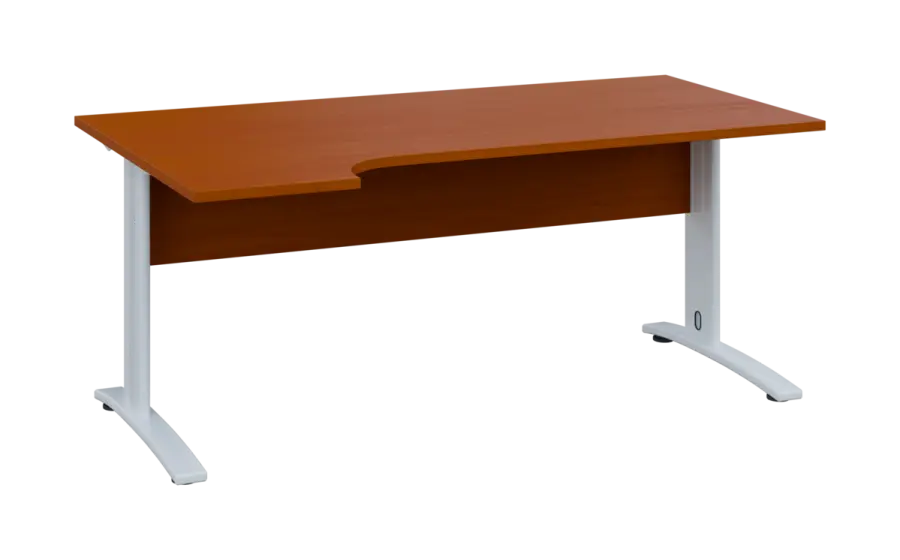 ORK 28 - 184 stůl kancelářský, rohový, levý, kovová podnož bílá, deska 25 mm, široký 1800 mm, třešeň šumavská