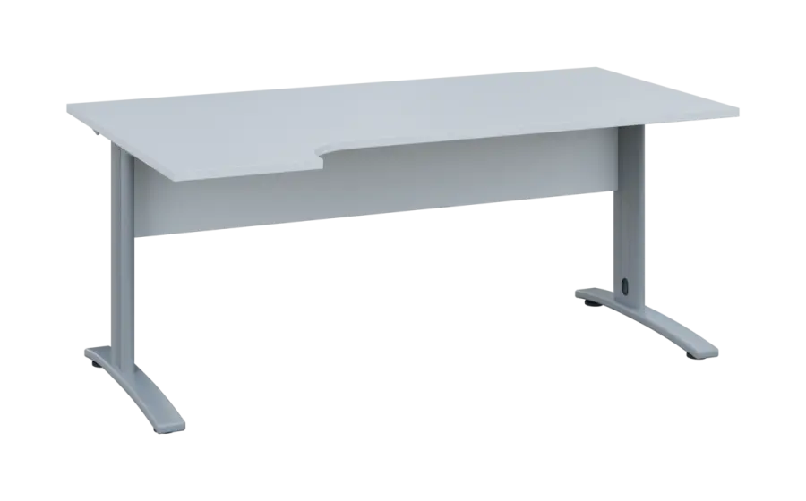 ORK 28 - 184 stůl kancelářský, rohový, levý, kovová podnož stříbrná, deska 25 mm, široký 1800 mm, bílá