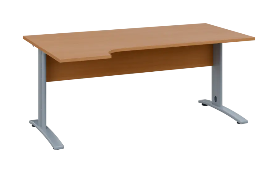ORK 28 - 184 stůl kancelářský, rohový, levý, kovová podnož stříbrná, deska 25 mm, široký 1800 mm, buk royal