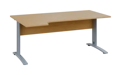 ORK 28 - 184 stůl kancelářský, rohový, levý, kovová podnož stříbrná, deska 25 mm, široký 1800 mm, javor horský