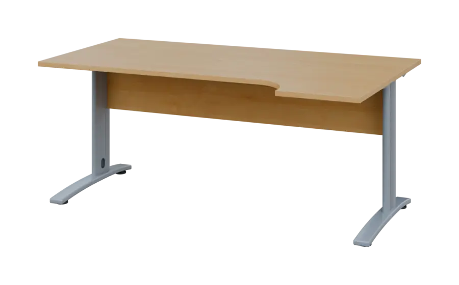 ORK 28 - 184 stůl kancelářský, rohový, pravý, kovová podnož stříbrná, deska 25 mm, široký 1800 mm, javor horský