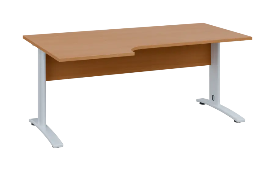 ORK 28 - 186 stůl kancelářský, rohový, levý, kovová podnož bílá, deska 25 mm, široký 1800 mm, buk royal