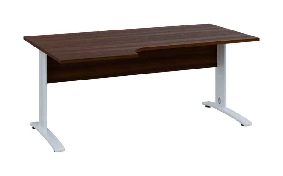 ORK 28 - 186 stůl kancelářský, rohový, levý, kovová podnož bílá, deska 25 mm, široký 1800 mm, ořech královský